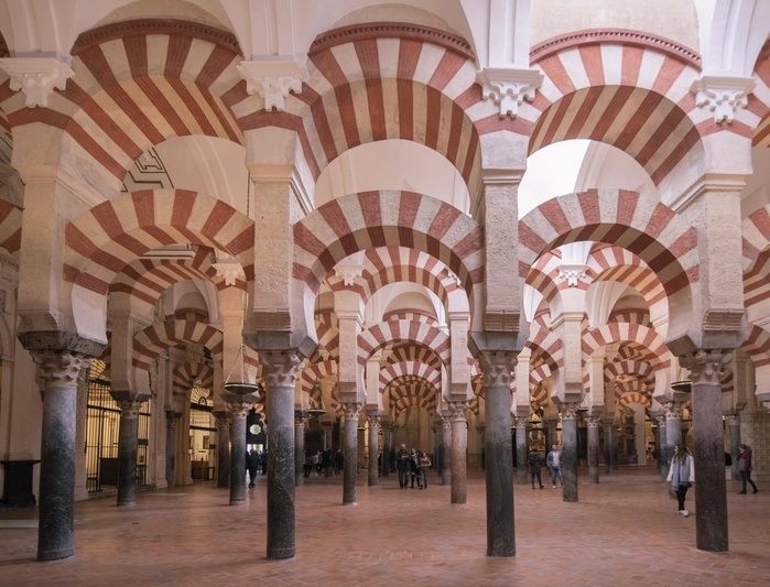 Mezquita, Cordoba, Spain Columned hall with arches in Moorish style, prayer hall of the former mosque, Mezquita Catedral de C rdoba or Cathedral of the Conception of Our Lady, C rdoba, province of Cordoba, Andalusia, Spain, Europe Photo by Moritz Wolf