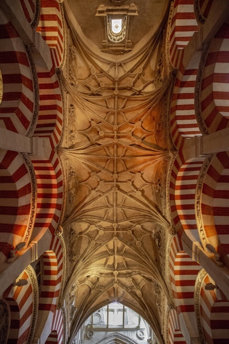 Mezquita, Cordoba, Spain Stucco ceiling of the columned hall with round arches, Moorish style, prayer hall of the former mosque, Mezquita Catedral de C rdoba or Cathedral of the Conception of Our Lady, C rdoba, province Cordoba, Andalusia, Spain, Europe Photo by Moritz Wolf