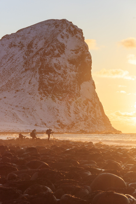 Norway Photographers at sunset, Unstad, Vestvagoy, Lofoten Islands, Norway Photo by Roberto Moiola