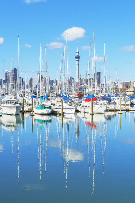 New Zealand Auckland skyline from Westhaven Marina, Auckland, North Island, New Zealand, Photo by: Marco Simoni