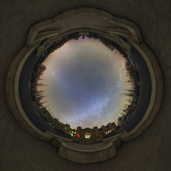 Milky Way over Inner Mongolia, 360 degree view Milky Way over Inner Mongolia. 360 degree view of Qixing hotel in Inner Mongolia, China. The winter Milky Way and zodiacal light are visible in the night sky. Photographed on 31 December 2016. Photo by JEFF DAI   SCIENCE PHOTO LIBRARY