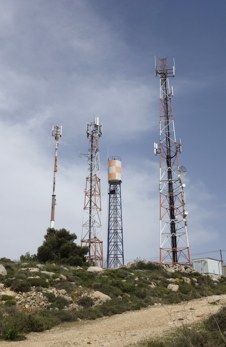 Communications masts, West Bank Communications masts on the West Bank. The West Bank is occupied territory bordering Israel and Jordan, and mostly under Israeli control. Photo by SCIENCE PHOTO LIBRARY