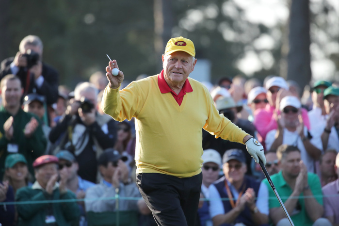 2019 Masters Opening Day First Pitch Honorary starter USA s Jack Nicklaus waves to the crowd on the first tee during ceremonial start on the  first round of the 2019 Masters golf tournament at the Augusta National Golf Club in Augusta, Georgia, United States of America, on April 11, 2019.  Photo by Koji Aoki AFLO SPORT 