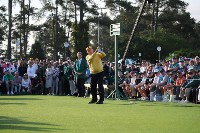 2019 Masters Opening Day First Pitch Honorary starter USA s Jack Nicklaus hits his tee shot on the first tee during ceremonial start on the  first round of the 2019 Masters golf tournament at the Augusta National Golf Club in Augusta, Georgia, United States of America, on April 11, 2019.  Photo by Koji Aoki AFLO SPORT 