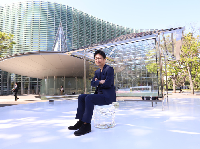 Tokujin Yoshioka displays a glass made tea house April 16, 2019, Tokyo, Japan   Japanese designer Tokujin Yoshioka displays a glass made Japanese style tea house  Kou an  placed at the ground of the National Art Center in Tokyo at a press preview on Tuesday, April 16, 2019. The tea house which was debuted at Venice Biennale art exhibition will be displayed for public from April 17 through May 10.        Photo by Yoshio Tsunoda AFLO 