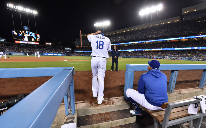 2019 MLB Heading to the Mound in the 7th inning Los Angeles Dodgers starting pitcher Kenta Maeda heads to the mound in the seventh inning during the Major League Baseball game against the Cincinnati Reds at Dodger Stadium in Los Angeles, California, United States, April 16, 2019.  Photo by AFLO 