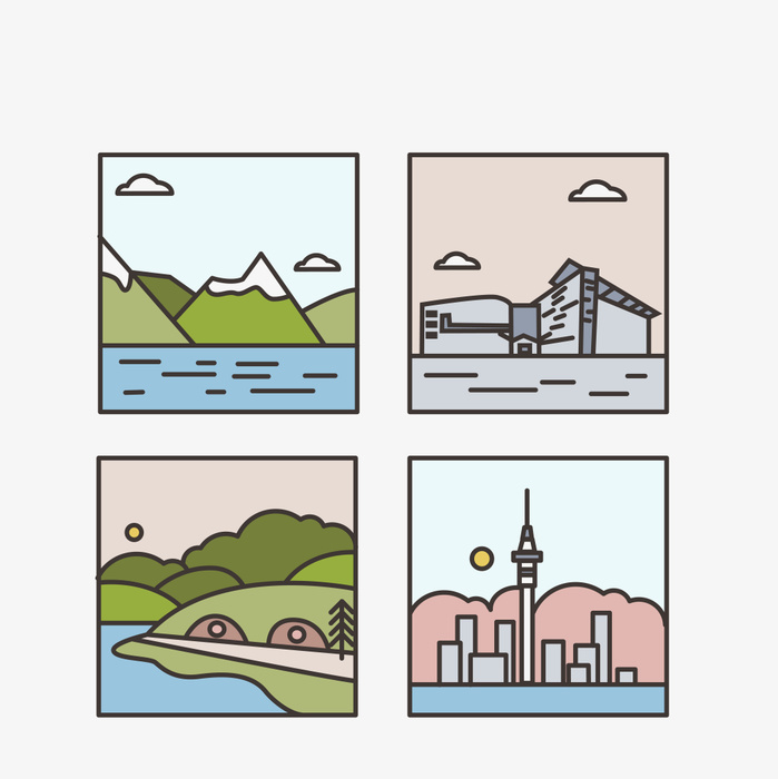 Illustrations of landmarks in New Zealand