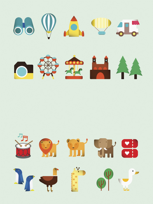 Set of icons related to amusement park and zoo