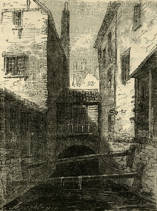  Back of the Red Lion, from the Fleet ,  c1872 . Creator: Unknown.  Back of the Red Lion, from the Fleet ,  c1872 . View of the Old Red Lion Tavern in Chick Lane, and the Fleet Ditch ,West Smithfield, London. The River Fleet became increasingly unhygienic and was covered over in the 19th century. From Old and New London, Vol. II: A Narrative of Its History, Its People, and Its Places, by Walter Thornbury.  Cassell, Petter, Galpin  amp  Co., London, Paris  amp  New York 