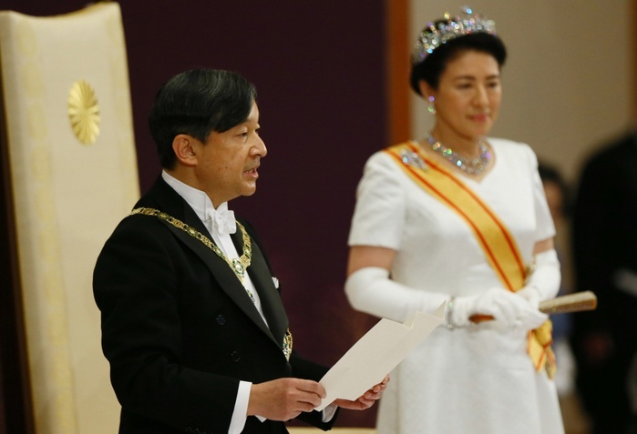 The new Emperor of Japan and the new Empress Masako deliver their speeches at the  Post accession Asami Ceremony. The new Emperor of Japan and the new Empress Masako deliver their speeches at the  Asami Ceremony after Accession to the Throne  at the  Pine Room  of the Imperial Palace, May 1, 2019, 11:15 a.m. Photo by Junichi Sasaki