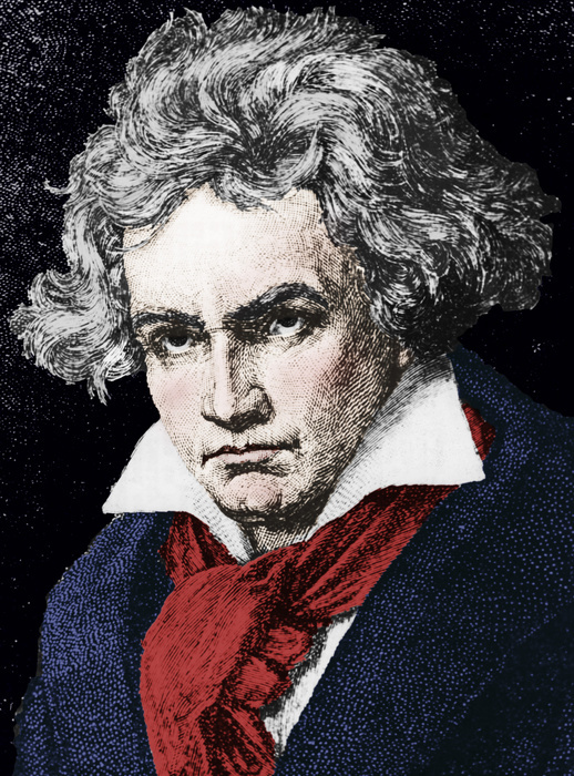 Ludwig van Beethoven  1770 1827 , German composer and pianist, 19th century. Ludwig van Beethoven  1770 1827 , German composer and pianist, 19th century.  Colorised black and white print .