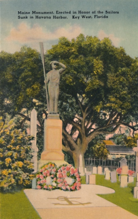 Maine monument, Erected in Honor of the Sailors Sunk in Havana Harbor. Key West, Florida', c1940s. From Souvenir Folder of Quaint Key West Fla.. [Tichnor Quality Views, Boston, c1940s]