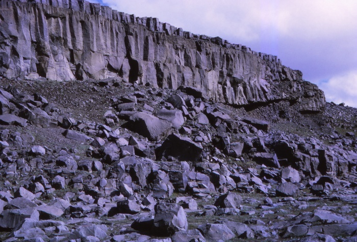 Basalt cliffs beside Dettifoss, North Iceland, 20th century.  Basalt cliffs beside Dettifoss, North Iceland, 20th century. Dettifoss is a waterfall in Vatnajokull National Park in Northeast Iceland, and is one of the most powerful waterfalls in Europe.