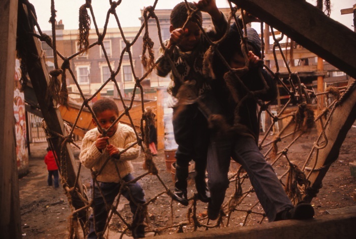 Notting Hill Adventure Playground, London, 1972. Notting Hill Adventure Playground, London, 1972. During the 1950s, Caribbean immigrants were drawn to Notting Hill, partly because of cheap rents, but were exploited by slum landlords. Open access adventure playground for local inner city children were promoted as a way to decrease crime and to reach disaffected youth.