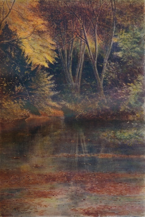 'The Silent Pool', 1911, (1914). The Silent Pool located in Sherborne, Surrey, runs through the privately owned Albury Estate. Silent Pool is considered by some to be a sacred site. It is linked to a folklore that King John on his horse abducted a woodcutter's daughter who was forced into the deep water and drowned. According to the legend, the maiden can be seen at midnight. In December 1926, it was feared that Agatha Christie had drowned in the Silent Pool after her car was discovered at nearby Newlands Corner. From A Pilgrimage In Surrey, Vol. 2, by James S. Ogilvy. [George Routledge & Sons Limited, London, 1914]
