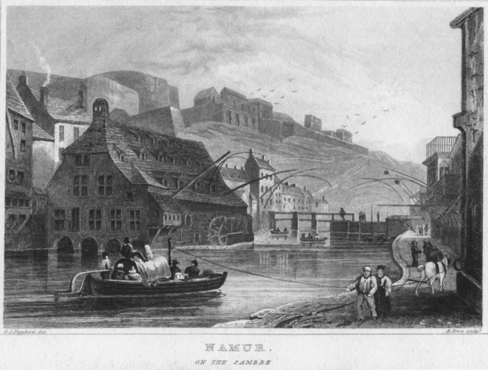 'Namur. On the Sambre', 1850. After George Shepherd (1784?1862). From The Continental Tourist, Belgium and Nassau (and Pictorial Companion). [Parry and Co, London, 1850]