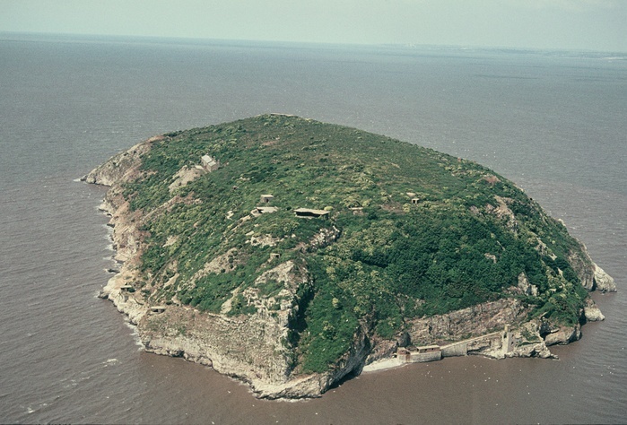 Steep Holm, Bristol Channel, 1969. Steep Holm is a small island in the Bristol Channel, five miles off Weston-super-Mare. Despite this, it was settled throughout history. Its strategic military importance was recognised in the 19th century, and several gun emplacements can be seen around the cliffs.
