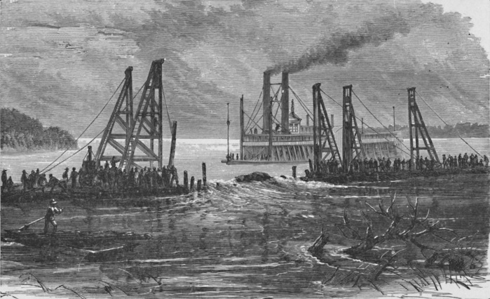 'Removing Snags by Dredging', 1883. From America Illustrated, edited by J. David Williams. [DeWolfe, Fiske & Company, Boston, 1883]