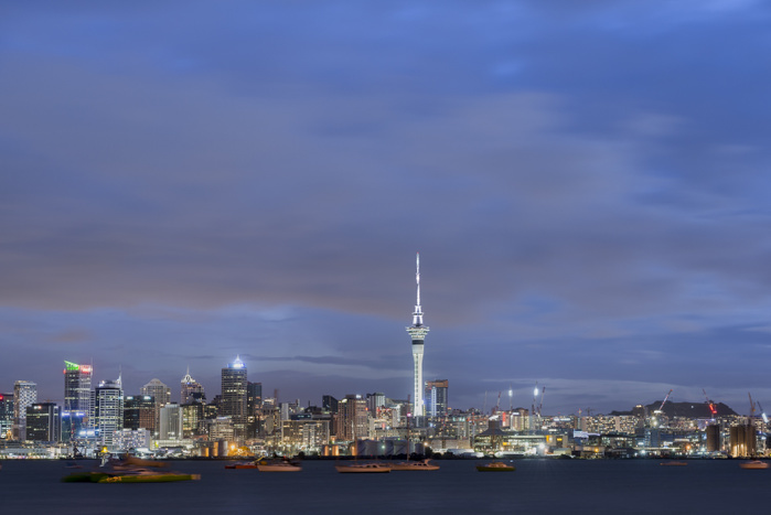 New Zealand, North Island, Auckland, Auckland skyline at dusk New Zealand, North Island, Auckland, Auckland skyline at dusk