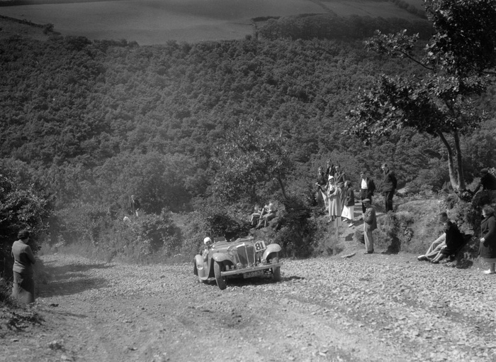 SS 1934 Vehicle Reg. No.  FJ9834.  Event Entry No: 81. Place: Beggars Roost  North Devon.  Mid-Surrey A.C. Barnstaple Trial. Date: 3/4.8.34.