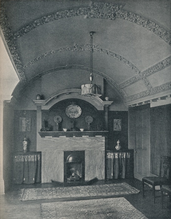 'End of a Barrel-Ceilinged Dining Room', c1910. The room was designed by William Ernest Reynolds-Stephens (1862-1943). From The Studio Volume 51. [London Offices of the Studio, London, 1910-11]