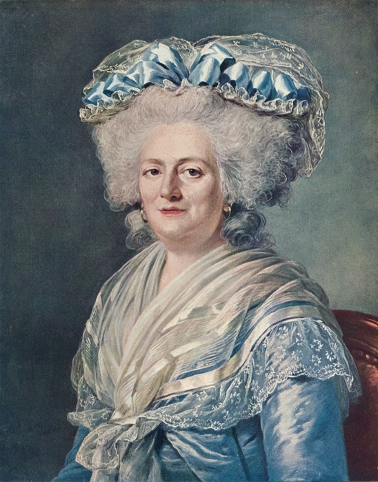 'Madame Victoire', 1787.  Marie-Louise-Thérèse-Victoire de France (1733?1799), known as Madame Victoire, daughter of Louis XV and Marie Leszczynska. Held at the Palace of Versailles, Château in Versailles. From The French Pastellists of the Eighteenth Century by Haldane MacFall. [MacMillan and Co., Limited, London, 1909]