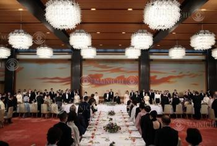 Imperial court dinner hosted by Their Majesties the Emperor and Empress to welcome U.S. President Trump and his wife The Imperial banquet to welcome U.S. President Trump and his wife, hosted by Their Majesties the Emperor and Empress, at the Imperial Palace Toyomeiden, May 27, 2019  photo by Masahiro Ogawa 