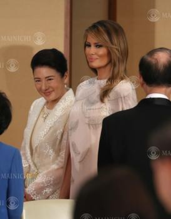 Empress Masako and Melania, wife of U.S. President Trump, at a palace dinner party. Empress Masako and Melania, wife of U.S. President Donald Trump, attend the Imperial Court Dinner Party at Toyomeiden, the Imperial Palace, May 27, 2019.
