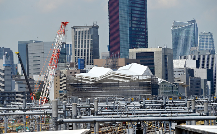JR Takanawa Gateway Station under construction May 30, 2019, Tokyo, Japan   Construction continues at the site of Japan Railway s new station in Tokyo on Thursday, May 30, 2019. For the first time in more than 40 years, the Yamanote line will get a new station on its loop, named Takanawa Gateway, much to the displeasure of Tokyoites. Natsuki Sakai AFLO  AYF  mis 
