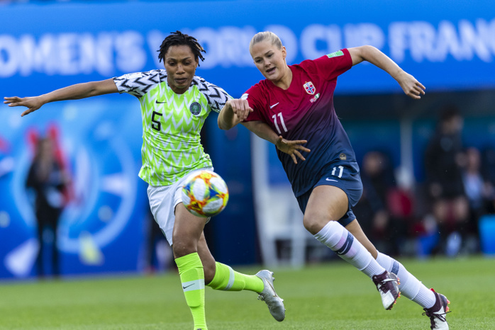 Soccer : Fifa Women s World Cup France 2019 : Norway 3 0 Nigeria Onome Ebi  Nigeria    Lisa Marie Karlseng Utland  Norway      during the FIFA Women s World Cup France 2019 Group A match between Norway 3 0 Nigeria at Auguste Delaune Stadium in Reims, France, June 8, 2019.  Photo by Maurizio Borsari AFLO 