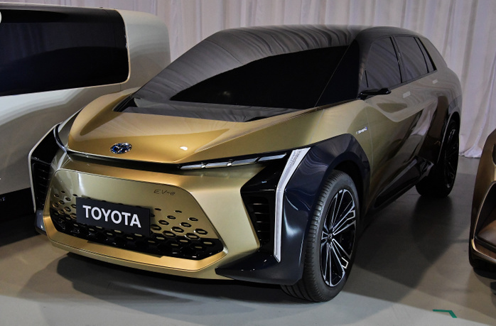 Toyota announces about BEV A mock up of BEV under development displayed after the press conference at Mega web ride studio in Tokyo, Japan on June 7, 2019.  Photo by AFLO 