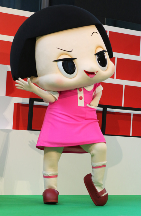 NHK TV character Chiko chan displays a bench with her figure at Rugby World Cup promotional event June 15, 2019, Tokyo, Japan   Japan s national broad caster NHK s popular TV program  Chico Will Scold You   character Chico chan attends a promotional event of the Rugby World Cup in Tokyo on Saturday, June 15, 2019.   Photo by Yoshio Tsunoda AFLO 