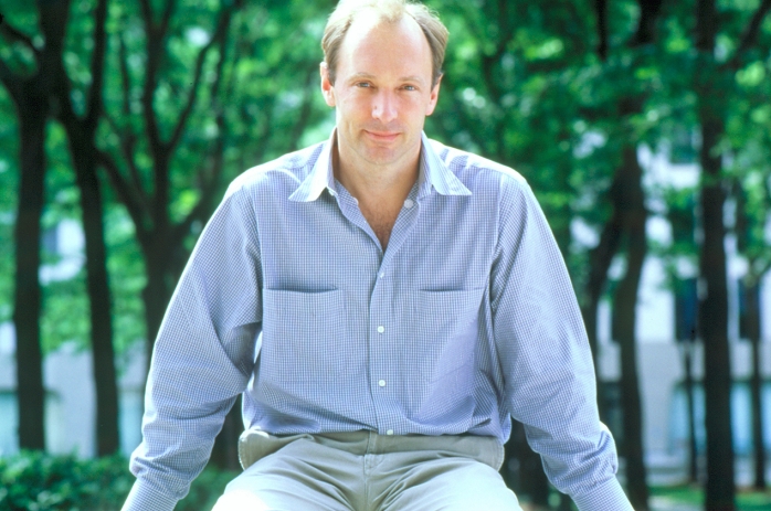 Tim Berners-Lee. View of Tim Berners-Lee, British computer scientist and principal developer of the World Wide Web (WWW, or Web). Berners-Lee studied at Oxford University, England. While working at CERN, Switzerland, he developed the Web, a global network for information sharing based on hyper- text documents: text documents which have other data, such as images or links to other computers, embedded in them. The Web started in 1989, and now links thousands of host computers through the Internet. Berners-Lee left CERN in 1994, and joined MIT, in Massachusetts, USA. He also directs the W3 Consortium, a forum dedicated to realising the Web's full potential. Photographed in 1999.