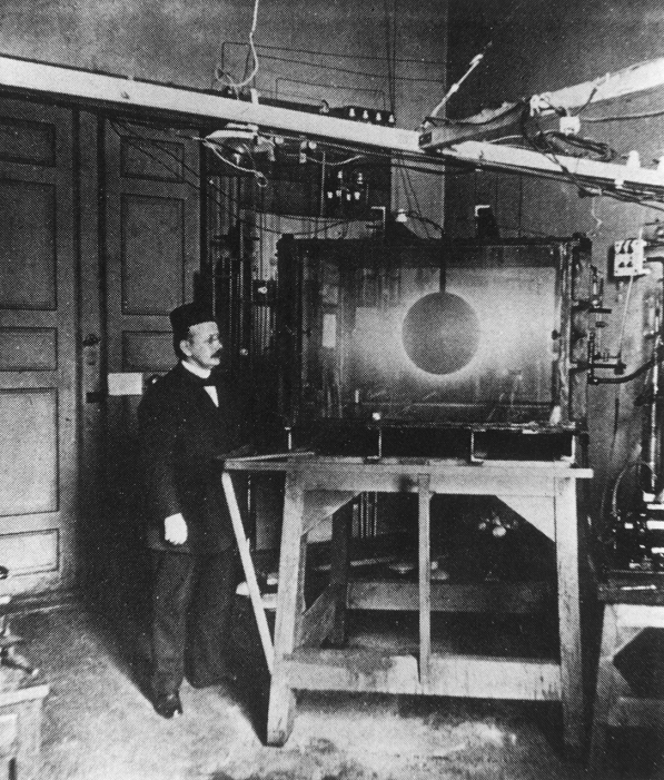 Kristian Birkeland (1867-1917), Norwegian physic- ist, with his apparatus for studying the cause of the aurora borealis, or Northern Lights. This comprised a metal sphere containing a magnet (simulating Earth) in a vacuum chamber (simulating space). He fired a stream of electrons at the sphere, which simulated the solar wind. The inter- actions of the electrons and the magnetic field produced lights analogous to the aurorae on Earth. Birkeland also invented a process for extracting nitrogen from air for fertiliser manufacture. He set up a hydroelectric power com- pany to fund his aurora research. He died of an overdose of sleeping pills in a Tokyo hotel room.