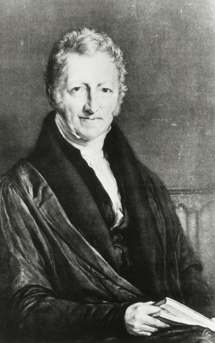Thomas Robert Malthus  Date of photography unknown   Thomas Malthus. Portrait of Thomas Robert Malthus  1766 1834 , British economist and clergyman. In 1798 Malthus published anonymously his Essay on the Principle of Population in which he argued that a population will inevitable increase faster than its food supply unless kept in check by famine, disease and war. Malthus  arguments gained great support, especially amongst those opposed to efforts intended to improve the living conditions of the poor. Charles Darwin was also influenced by Malthus, believing that species  struggle for the limited food supply provided a mechanism for natural selection.