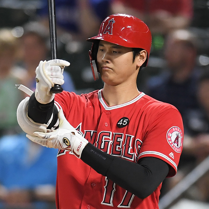 Shohei Ohtani Los Angeles Angels  Shohei Ohtani bats in the eighth inning of the Major League Baseball game against the Texas Rangers in Arlington, Texas, United States on July 2, 2019.  Photo by AFLO 
