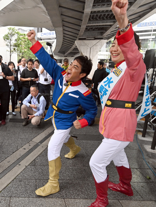 Election Campaign Get Under Way July 7, 2019, Tokyo, Japan   Yuichiro Tamaki, leader of the Democratic Party for the People, takes to the streets of Tokyo s Akihabara, the geek capital of the world, in the costume of the comic character fighting robot Gundam in his campaign on July 7, 2019, the first Sunday since the start of official campaigning for the July 21 Diet upper house election.  Photo by Natsuki Sakai AFLO  AYF  mis 