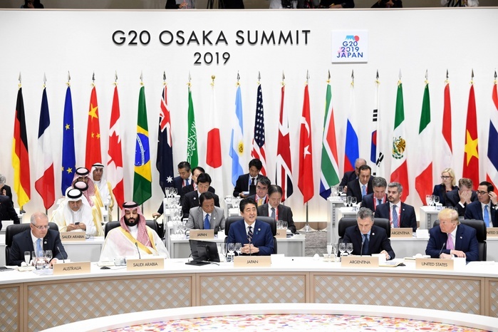 G20 Osaka Summit Leaders at the Working Lunch G20 Osaka Summit Session 1 Working Lunch. Prime Minister Shinzo Abe speaks at the beginning of the working lunch at 0:34 p.m. on June 28, 2019 in Suminoe Ward, Osaka, Japan  Representative Photo .