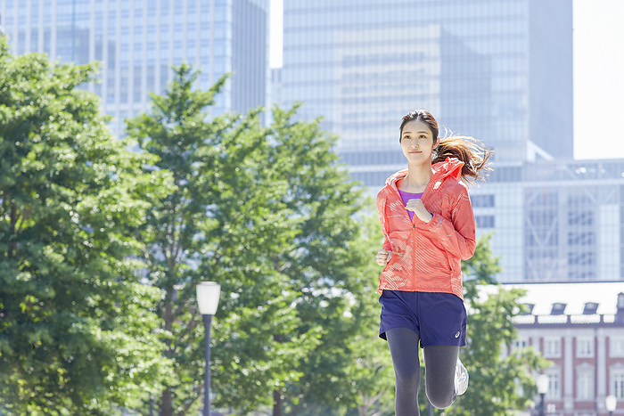 Japanese woman going for a run.