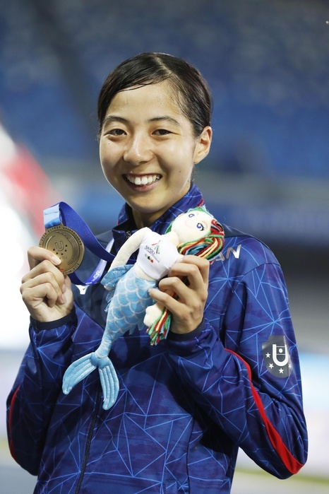 30th Summer Universiade 2019 Napoli Bronze medalist Japan s Natsuki Sekiya poses with her medal during the 30th Summer Universiade Napoli 2019 Athletics Women s 10000m medal ceremony at Stadio San Paolo in Naples, Italy, July 8, 2019.  Photo by AFLO SPORT 