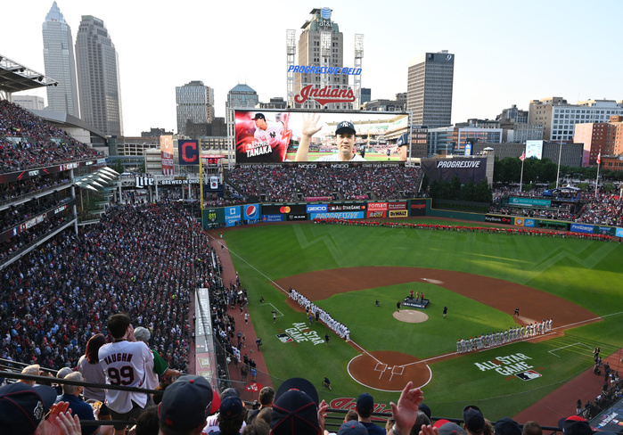 2019 Major League Baseball All Star Game General view of the stadium during the ceremony before the 2019 Major League Baseball All Star Game at Progressive Field in Cleveland, Ohio, United States on July 9, 2019.  Photo by AFLO 