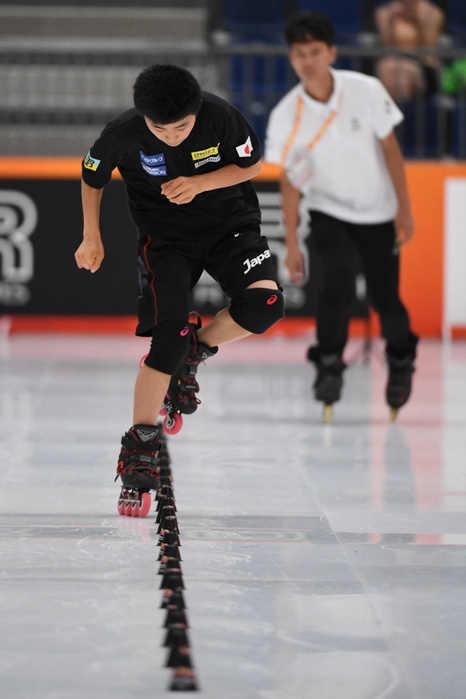 Roller Skating: Junior Men Inline Speed Slalom   NAKAMURA MASAHIRO from Japan, performs in Inline Speed Slalom for Junior Men, WORLD ROLLER GAMES 2019, at Palau Sant Jordi, on July 12, 2019 Barcelona, Spain.  Photo by Raniero Corbelletti AFLO 