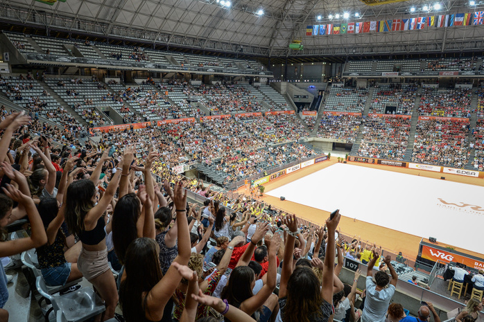 Artistic Roller Skating A panoramic view of Palau Sant Jordi at World Roller Games on July 14, 2019 Barcelona, Spain.  Photo by Raniero Corbelletti AFLO 