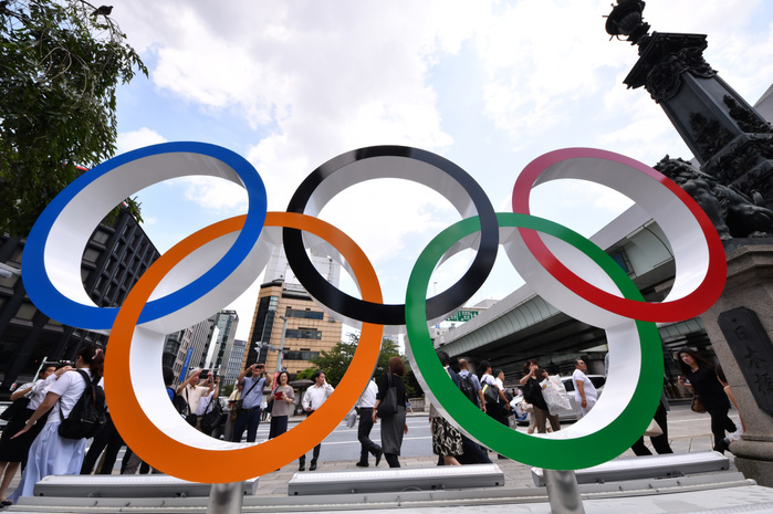 One year to go until the 2020 Tokyo Olympics July 24, 2019, Tokyo, Japan   The Olympic Rings adorn an event square which opens on Wednesday, July 24, 2019, at Tokyo s Nihonbashi to mark  Photo by Natsuki Sakai AFLO  AYF  mis 