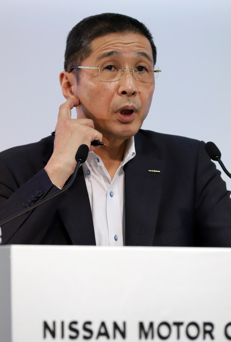 Nissan Motor president Hiroto Saikawa announces the company s first quarter financial result July 25, 2019, Yokohama, Japan   Japanese automobile giant Nissan Motor president Hiroto Saikawa announces the company s first quarter financial result ended June at the Nissan headquarters in Yokohama, suburban Tokyo on Thursday, July 25, 2019. Troubled Nissan said they would cut 12,500 jobs globally as Nissan s net profit plunged 94.5 percent by weak sales in the United States.     Photo by Yoshio Tsunoda AFLO 