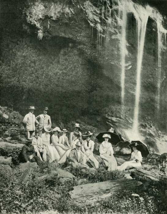  A Picnic Party at Maracas Falls, Trinidad, with Sir A. Moloney and Party , 1902. Creator: Unknown.  A Picnic Party at Maracas Falls, Trinidad, Including His Excellency Sir A. Moloney and Party , 1902. From The Windsor Magazine Vol. XVI   June to November 1902.  Ward, Lock  Co., Limited, London, 1902 