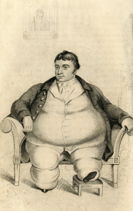 Daniel Lambert, of Surprising Corpulency , 1821.  Creator: R Cooper.  Daniel Lambert, of Surprising Corpulency , 1821. Portrait of Daniel  1770 1809 , keeper of Leicester gaol. In 1805, Lambert weighed 50 stone  320 kg , at the time the heaviest authenticated person in recorded history. After the gaol closed, poverty forced Lambert to put himself on exhibition in London to raise money. He charged spectators to meet him, and was able to return to Leicester where he bred sporting dogs. From Wonderful Characters: Comprising Memoirs and Anecdotes of the Most Remarkable Persons of Every Age and Nation, Vol. I, by Henry Wilson.  J. Robins and Co. Albion Press, London, 1821 