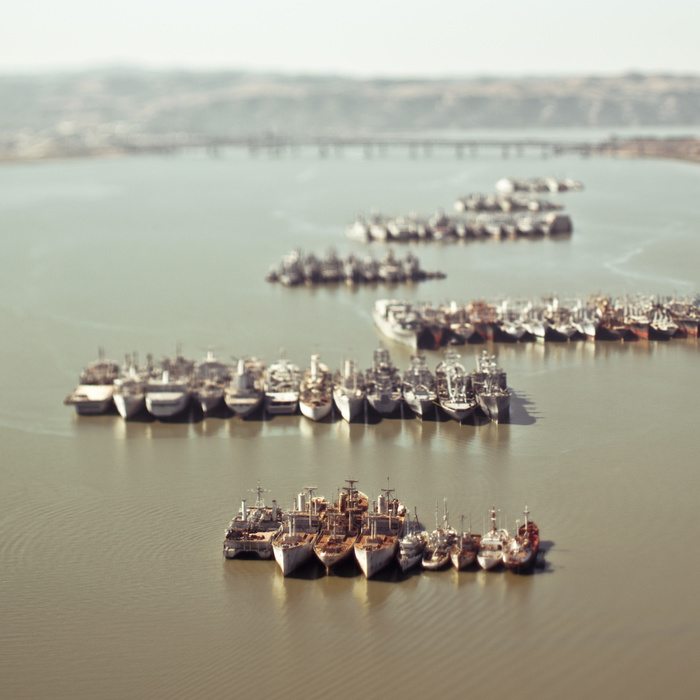 Aerial View of Ships in Harbor,Suisun Bay, California, United States Aerial View of Ships in Harbor