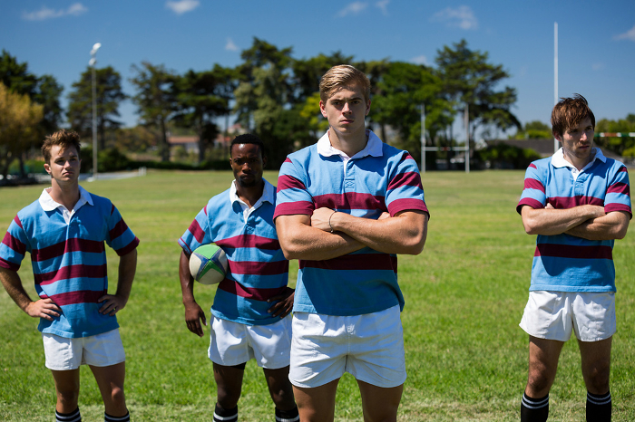 Portrait of confident rugby players