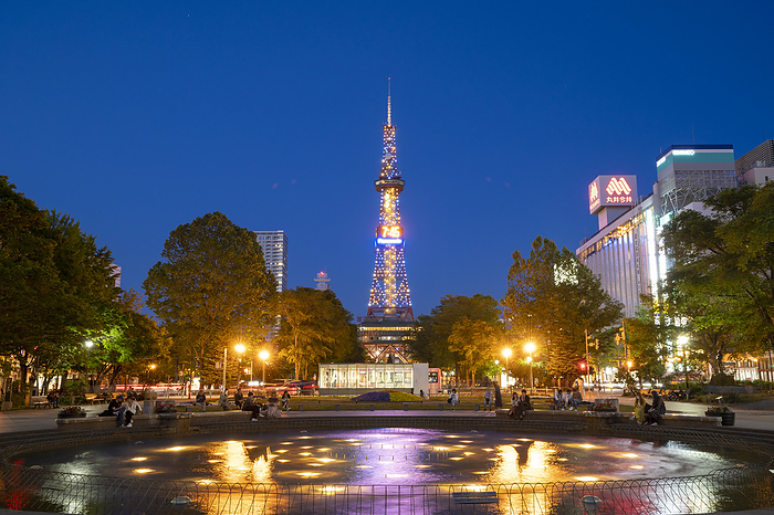 Night view of Odori Park and the Sapporo TV Tower
